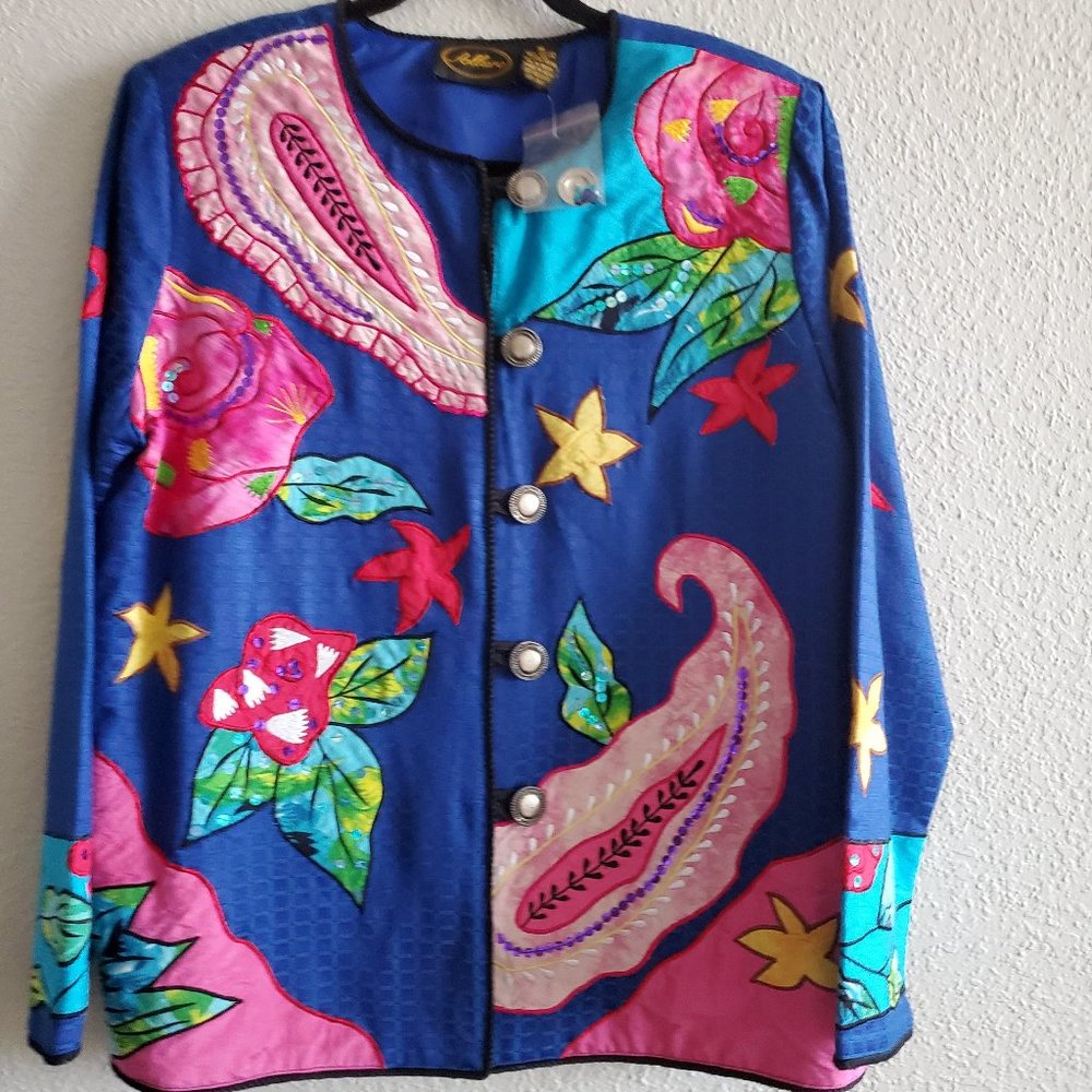 Allure Women's Multi color Patchwork Blazer Jacket New Size; S Vintage